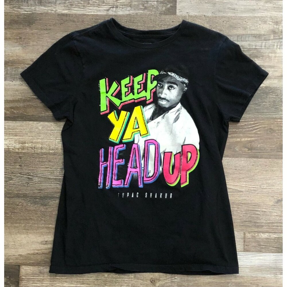 2 Pac Keep Your Head Up Womens Size Small Black Tap Tee T Shirt